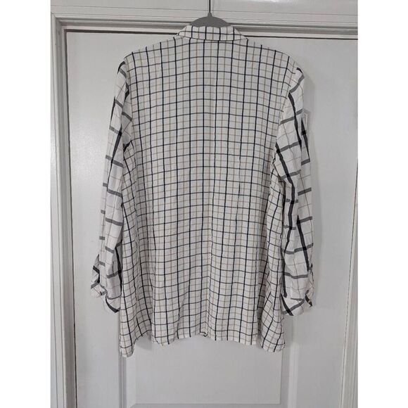 J. Jill plaid button up shirt women's size Large white checked Gauzey tunic flow - Picture 4 of 6